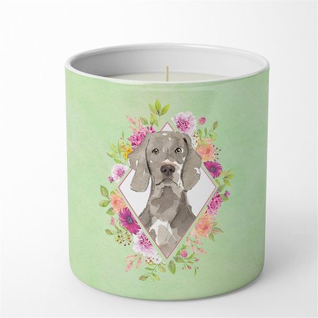 CAROLINES TREASURES Carolines Treasures CK4365CDL 10 oz Weimaraner Green Flowers Decorative Soy Candle CK4365CDL